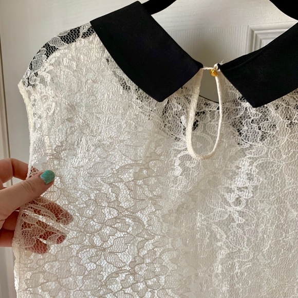 3 for $25! Express White Lace Top w/Black collar - Picture 5 of 5